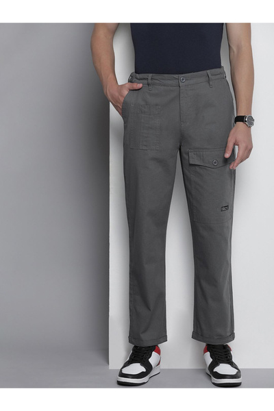 The Indian Garage Co By Styli Men Grey Slim Fit Cargo Trousers