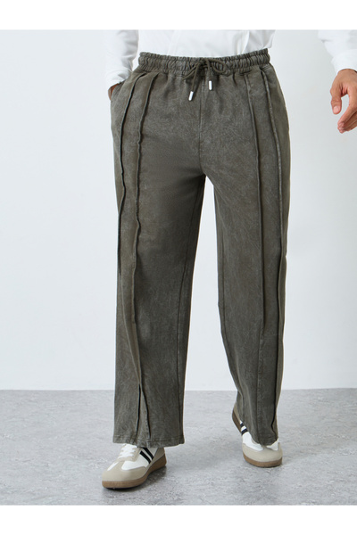 Styli Acid Wash Wide Leg Terry Joggers with Pleat Detail