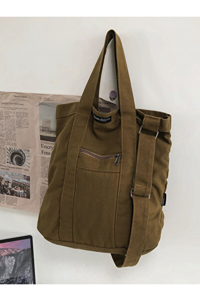 Take Two By Styli Khaki Canvas Double Top Handle Tote Bag