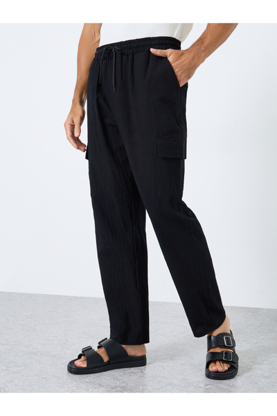 Styli Men Linen Blend Straight Leg Plain Trousers