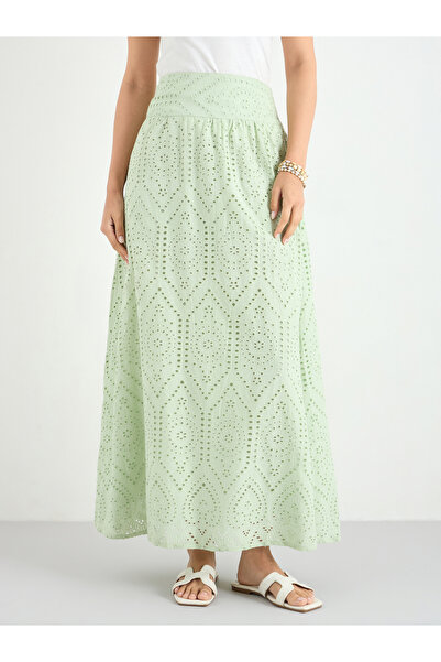 Styli Green Schiffli Maxi Skirt