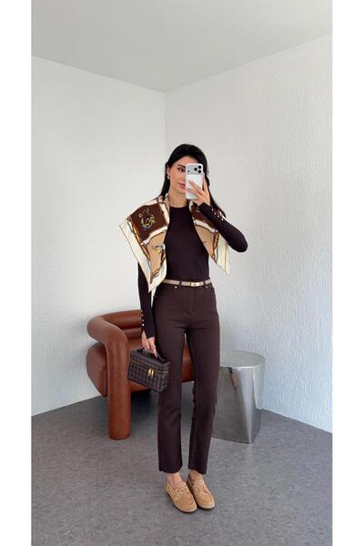 HAZELANNA Kahverengi Momfit Jean