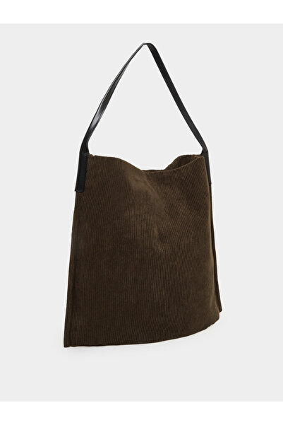 Styli Corduroy Hobo Bag with Leather Straps