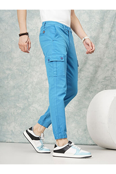 The Indian Garage Co By Styli Men Blue Mid Rise Slim Fit Cargo Pants