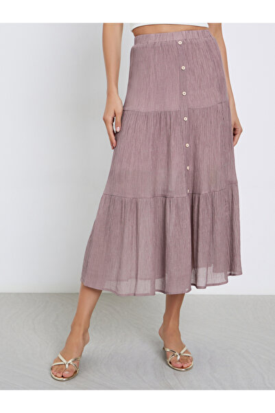 Take Two By Styli Tan Button Detail Tiered Midi Skirt