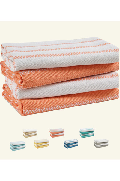 Cloud Scape Linen مجموعة مناشف مطبخ متعرجة مصنوعة من القطن بنسبة 100% - عبوة من 4 قطع، 71 × 84 سم - مناشف أطباق عالية الامتصاص