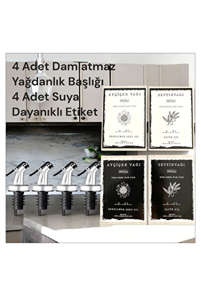 Trend Home Life 4 Pieces of Drip-Free Oil Pot Head and 4 Pieces of Waterproof Labels, Stickers, 7X10Cm Labels