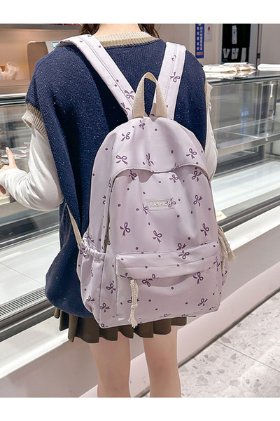 Take Two By Styli حقيبة ظهر بسحاب وطبعة فيونكة جرافيكية