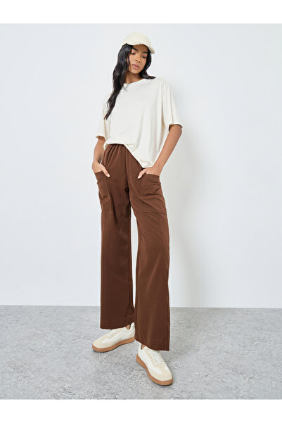 Take Two By Styli بنطال سادة واسع الساق برباط