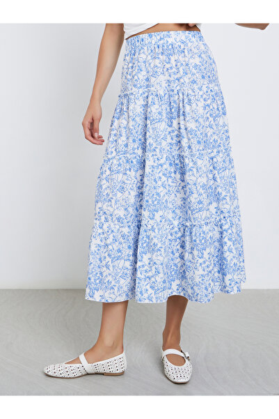 Take Two By Styli Floral Print Elastic Waist A-Line Midi Skirt
