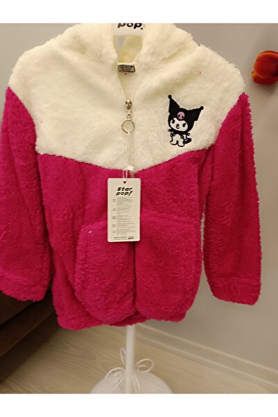 Kids Kapşonlu kromi armalı peluş hırka