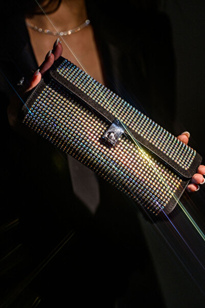 FATALI Geantă damă elegantă de seară cu cristale, clutch cu baretă - Infinia