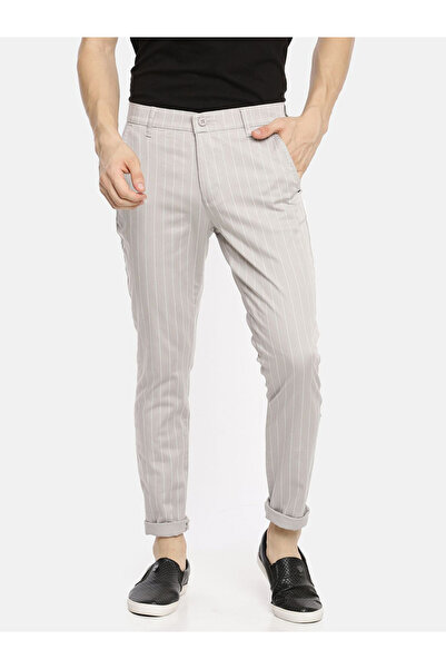 The Indian Garage Co By Styli Men Grey Pinstripe Slim Fit Chino Pants