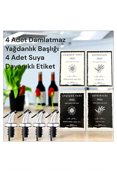 Trend Home Life 4 Pieces of Drip-Free Oil Pot Head and 4 Pieces of Waterproof Labels, Stickers, 7X10Cm Labels