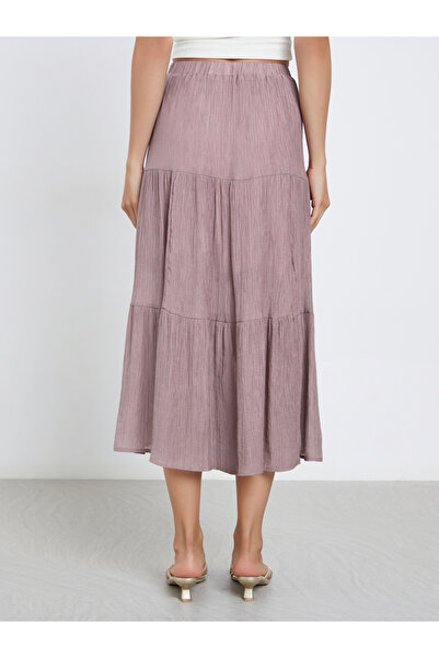 Take Two By Styli Tan Button Detail Tiered Midi Skirt