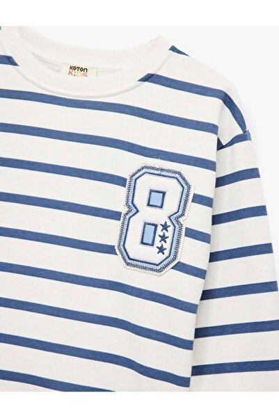 Koton Blue Striped White Girls' Sweatshirt 6Wkg10070Ak
