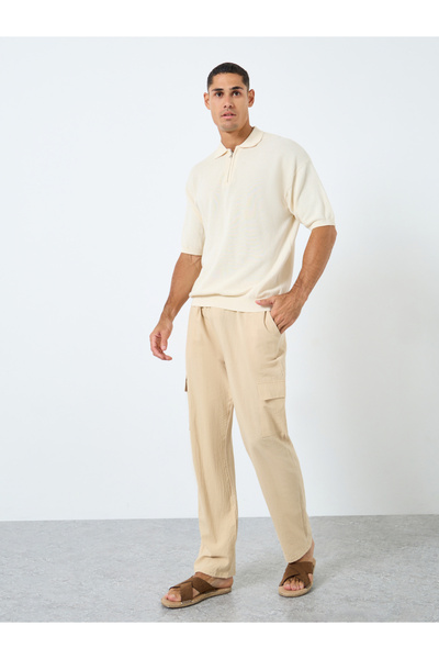 Styli Men Linen Blend Straight Leg Plain Trousers