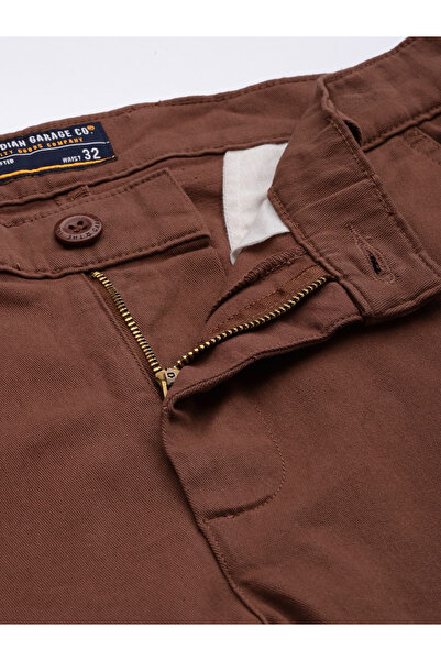 The Indian Garage Co By Styli Men Brown Solid Slim Fit Cargo Pants