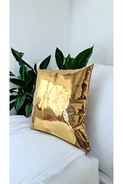 BARERMO Pernă de decorare aurie 45x45 (umplută) Pernă pentru sufragerie, pernă, piele aurie, pernă pentru scaun, pernă