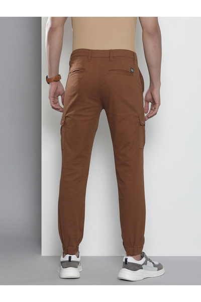 The Indian Garage Co By Styli Men Rust Solid Slim Fit Cargo Pants
