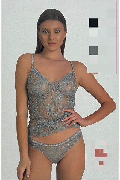 GİVARO gri dantel transparan atlet külot takımı-şık ve rahat iç giyim seti