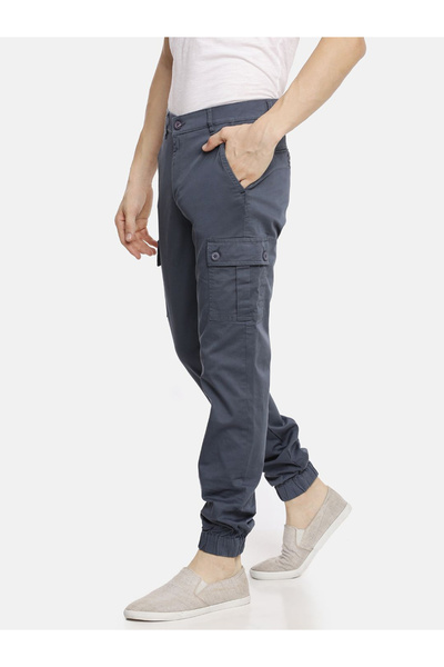 The Indian Garage Co By Styli Men Blue Mid Rise Slim Fit Cargo Pants