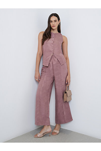 Styli بنطال أرجل واسعة من قماش مخملي وردي