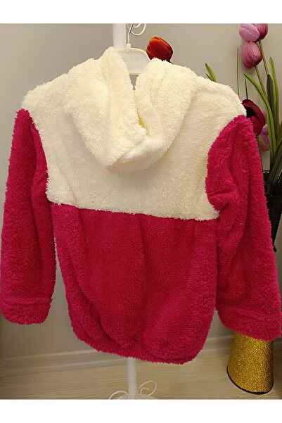 Kids Kapşonlu kromi armalı peluş hırka