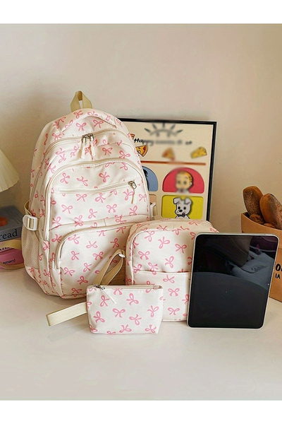 Take Two By Styli مجموعة حقيبة ظهر مطبوعة برسومات جرافيكية مع حقيبة كتف ومحفظة