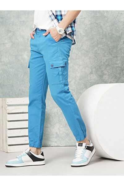 The Indian Garage Co By Styli Men Blue Mid Rise Slim Fit Cargo Pants