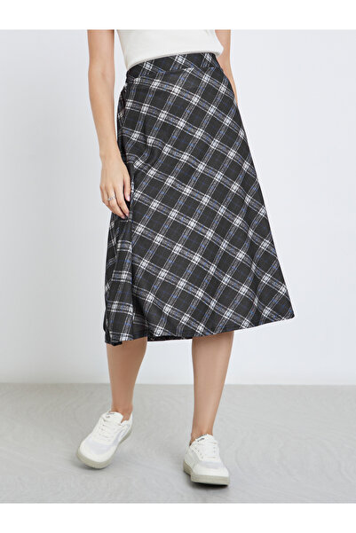 Styli Checked Print A-Line Midi Skirt