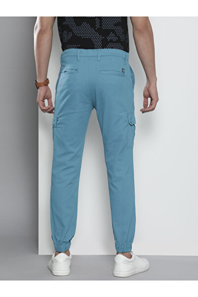The Indian Garage Co By Styli Men Blue Solid Slim Fit Cargo Pants