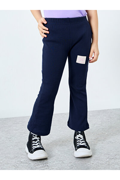 Styli Girls Navy Ribbed Flared Leggings with Badge