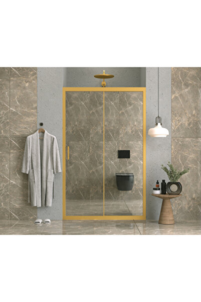 PointPro Point Duşakabin 133 Cm 1 Sabit 1 Sürgü İki Duvar Arası Aynalı Reflekte Cam Gold Profil 6mm Kabin