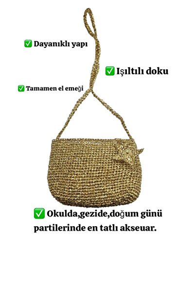 Tiril Tiril Geantă pentru fetiță tricotată manual cu fir metalic