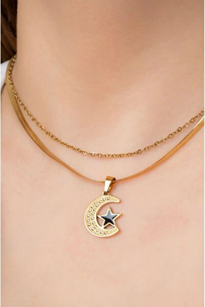 İNN JEWELLERY قلادة نسائية من الفولاذ بتصميم خاص على شكل هلال (لا تفقد لونها)...