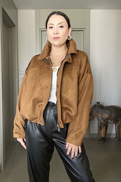 Butik Didem Sakinci Suede Bomber Jacket Soft Textured Oversize