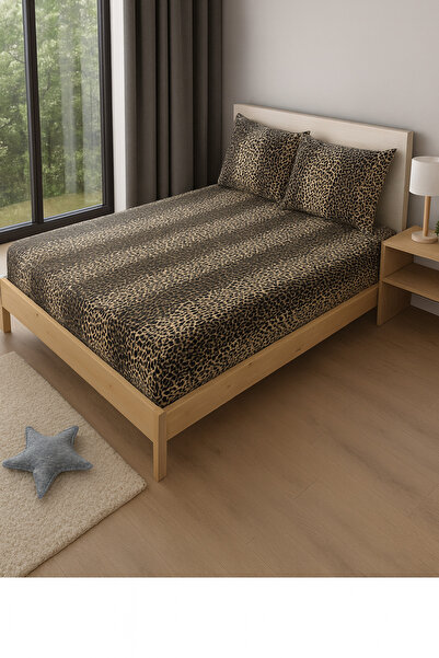 Madame Home Double Fitted Sheet Set 160*200 with Pillowcase50*70 Leopard Print