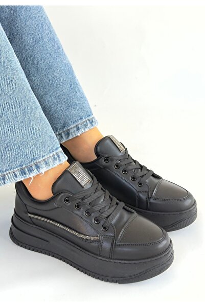 Erbilden Natte Siyah Cilt Bağcıklı Spor Ayakkabı