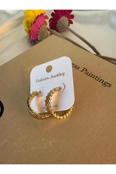 H&S AKSESUAR Çubuk Detaylı Halka Gold 316l Paslanmaz Çelik