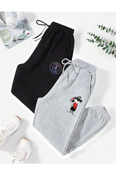 Le Vion 2-li Pantaloni de trening jogger cu imprimeu minimalist, cu picior el...