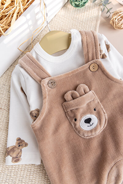 Babymod Figured Winter Velvet Baby Boy Salopet Jumpsuit Set