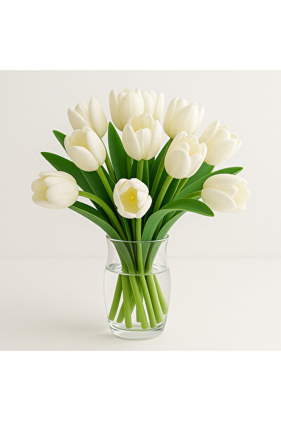 OGWANTO 8 زهور توليب صناعية ذات ملمس رطب - أبيض فاتح