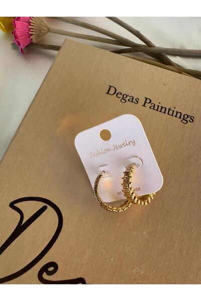 H&S AKSESUAR Çubuk Detaylı Halka Gold 316l Paslanmaz Çelik