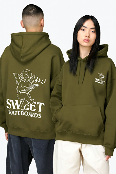 CLASSY.MODA Unisex 3 Thread Hooded Sweatshirt with Kangaroo Pocket Music Playing Angel Printed Oversize