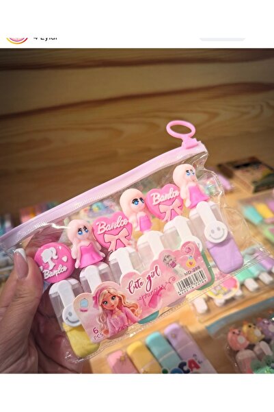 happystoretr Barbie 6 lı fosforlu kalem seti , kız çocuğu kalem seti pembe set