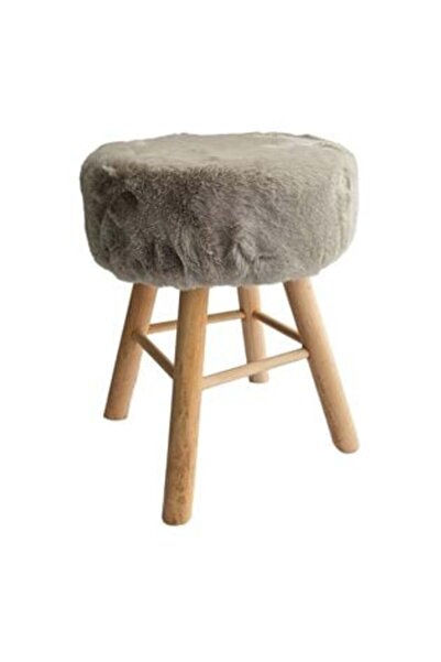 Jumbo Taburet (Otoman) cu Blana artificiala Ecru cu Buline Ø32 x 42 cm