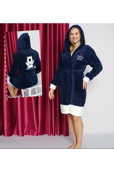 Star Fashion Halat dama cocolino, cu gluga si cordon in talie, imprimeu vesel