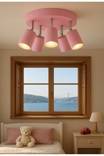 Genel Markalar GU10 Pembe Beşli 5’li Hareketli Başlık Çocuk Bebek Odası LED T...