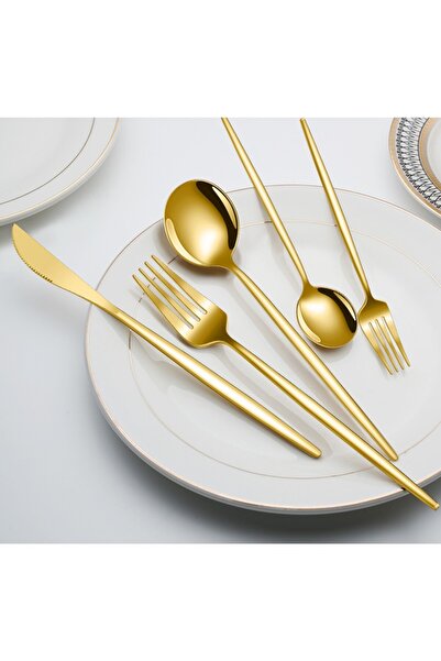 Hope 24-Piece Golden Luxury Stainless Steel Cutlery Set, Spoon Fork Knife, Mirror Polished (Modern)